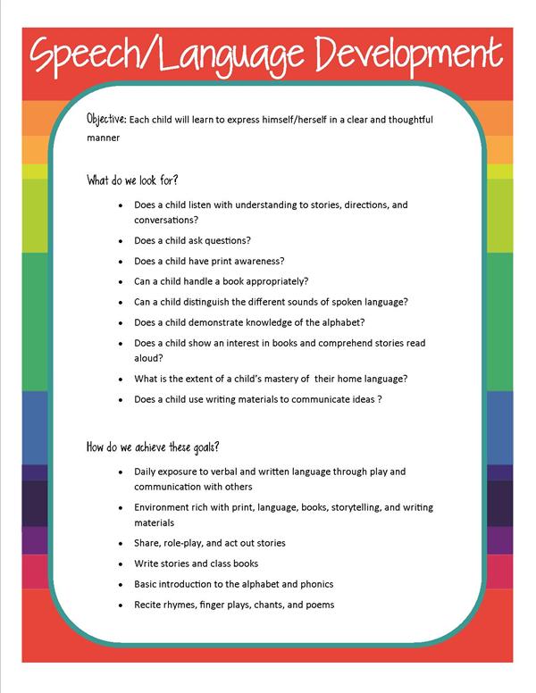 Speech/Language Development Speech/Language Development